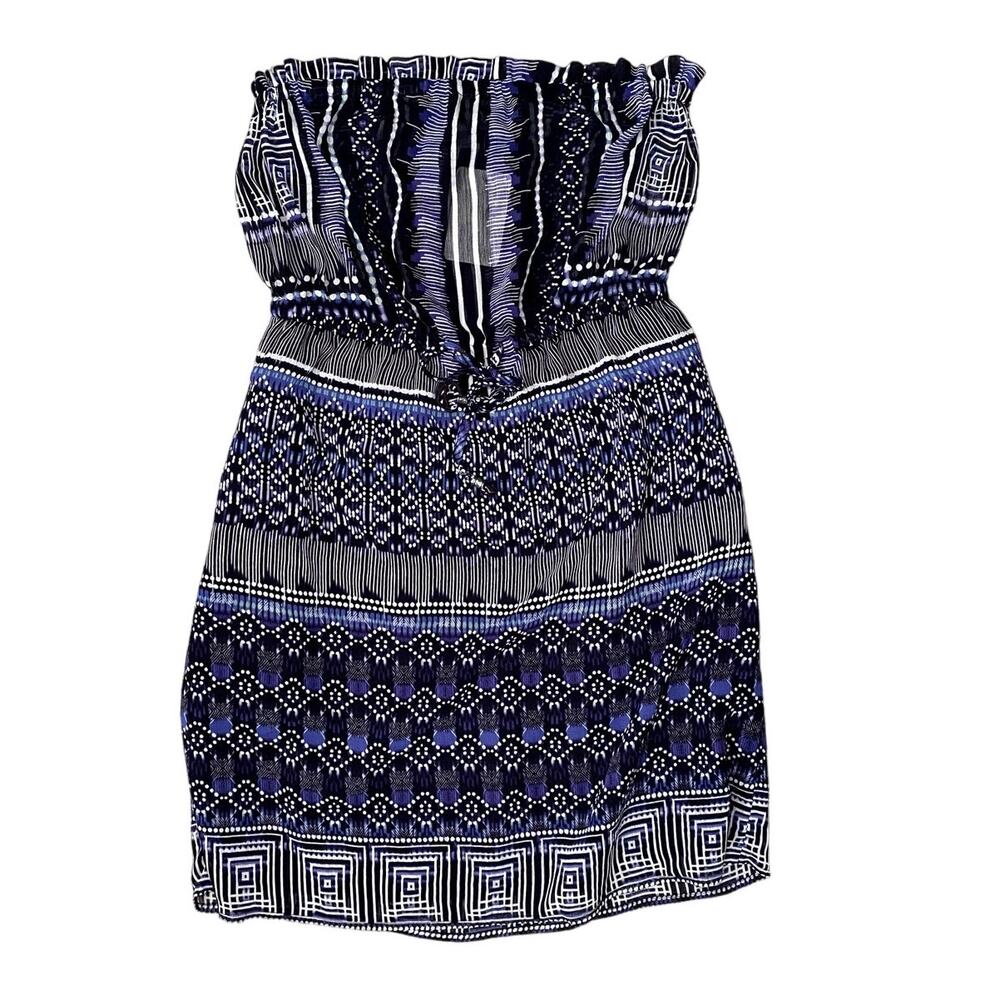 Kallie - Blue Patterned Sheer top Swim Cover Dress - NWT